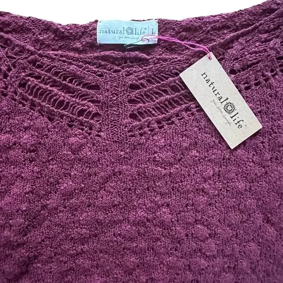 Natural Life NWT Maroon Crochet Knit Puff Sleeve Cropped Sweater | L - Picture 4 of 4